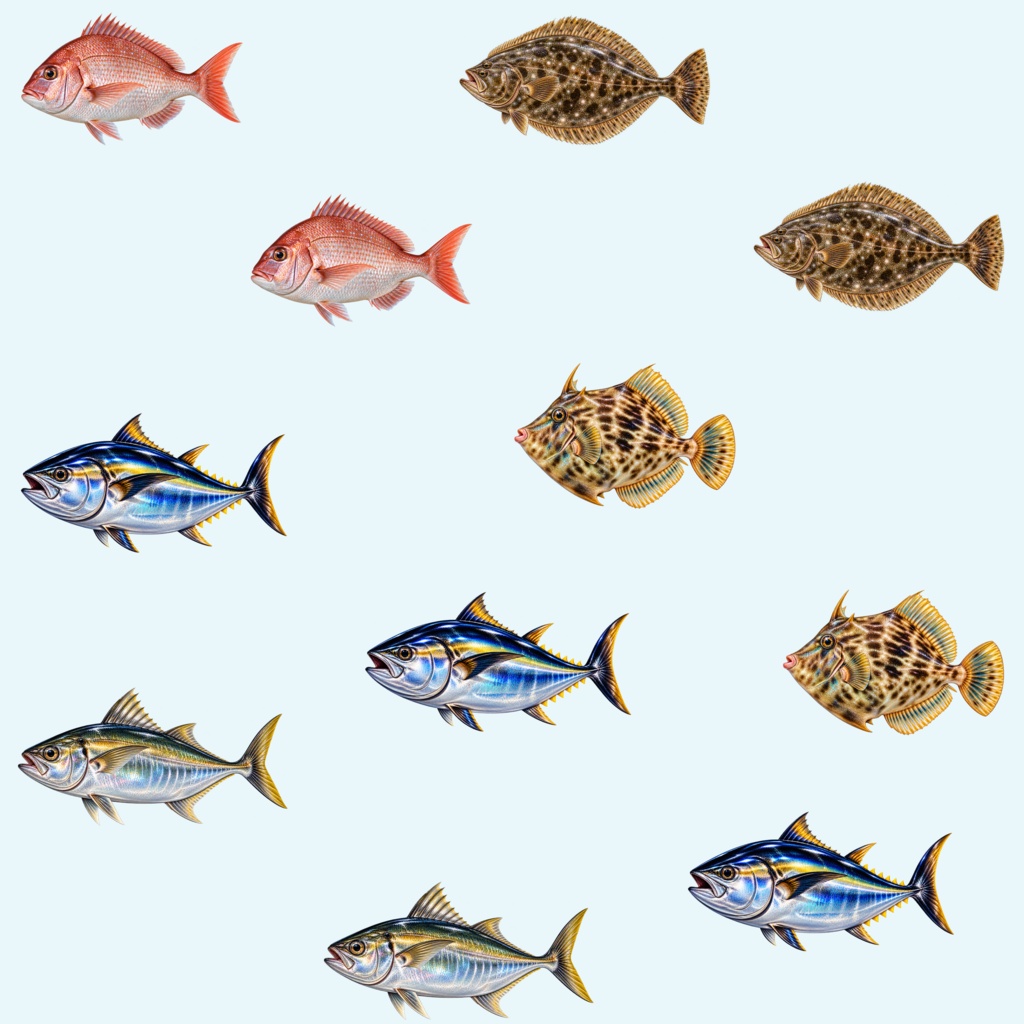 リアルな魚のデジタルペーパー 6枚セット｜Fish Digital Paper｜PNG素材
