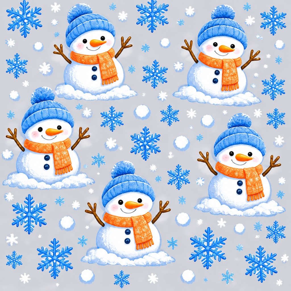 雪だるまの冬デジタルペーパー 6色セット|Snowman Winter Digital Paper|PNG素材
