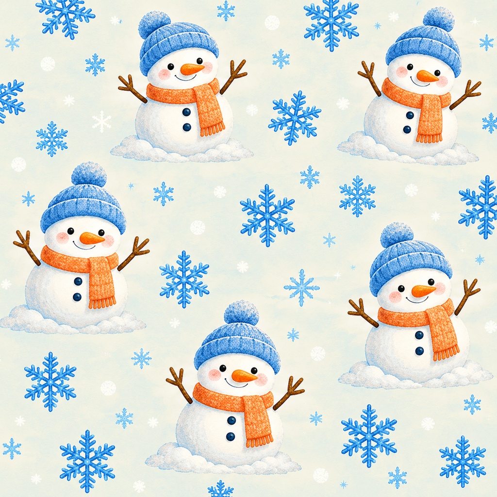雪だるまの冬デジタルペーパー 6色セット|Snowman Winter Digital Paper|PNG素材