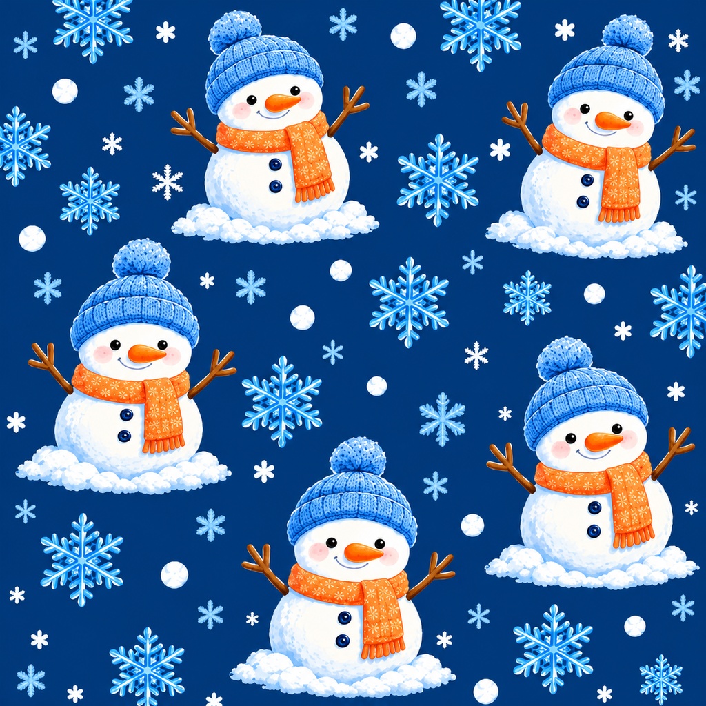 雪だるまの冬デジタルペーパー 6色セット|Snowman Winter Digital Paper|PNG素材