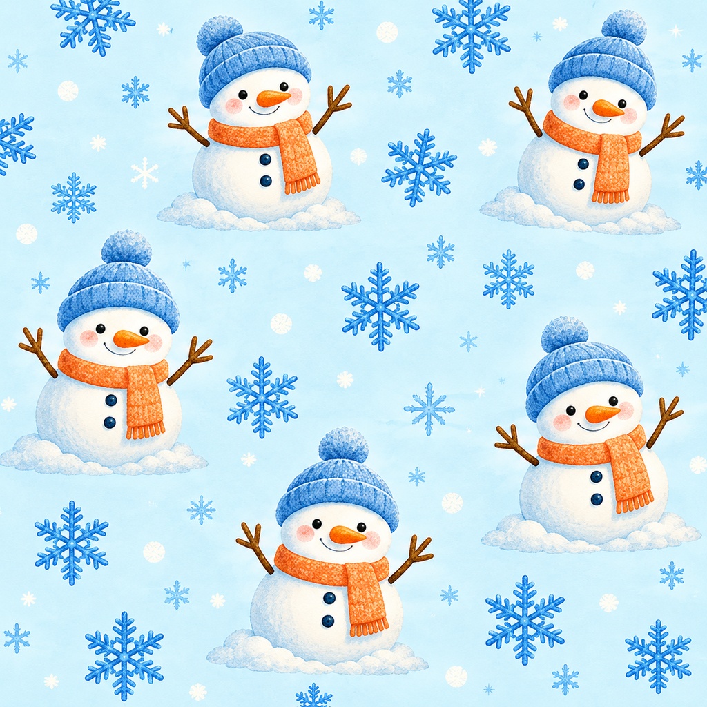 雪だるまの冬デジタルペーパー 6色セット|Snowman Winter Digital Paper|PNG素材