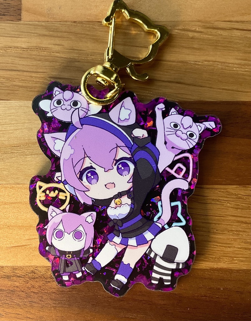 猫又おかゆ(ネコカブリーナ) きらきらアクキー(パープル)