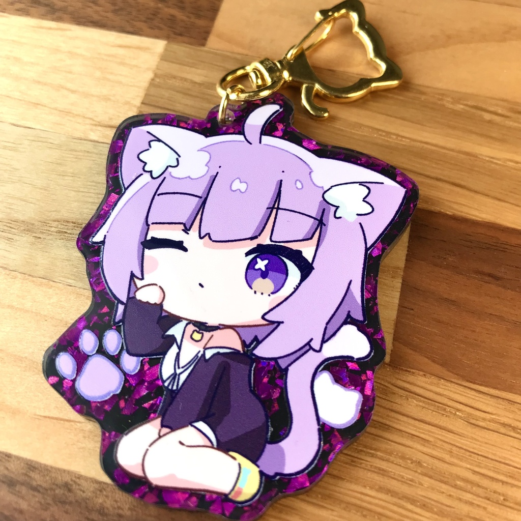 猫又おかゆ(部屋着) きらきらアクキー(パープル)