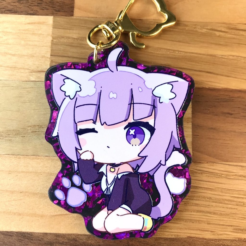 猫又おかゆ(部屋着) きらきらアクキー(パープル)