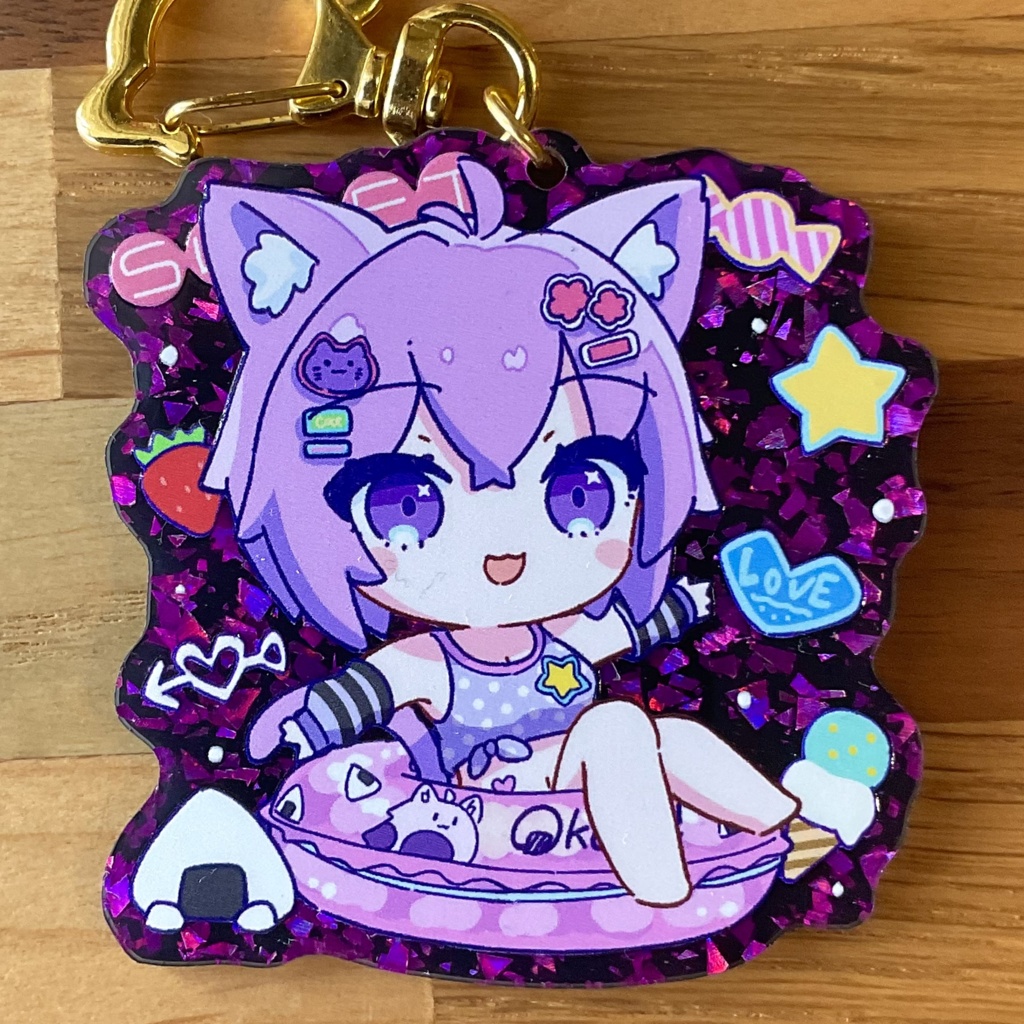 猫又おかゆ(ホロナツ)きらきらアクキー(パープル)