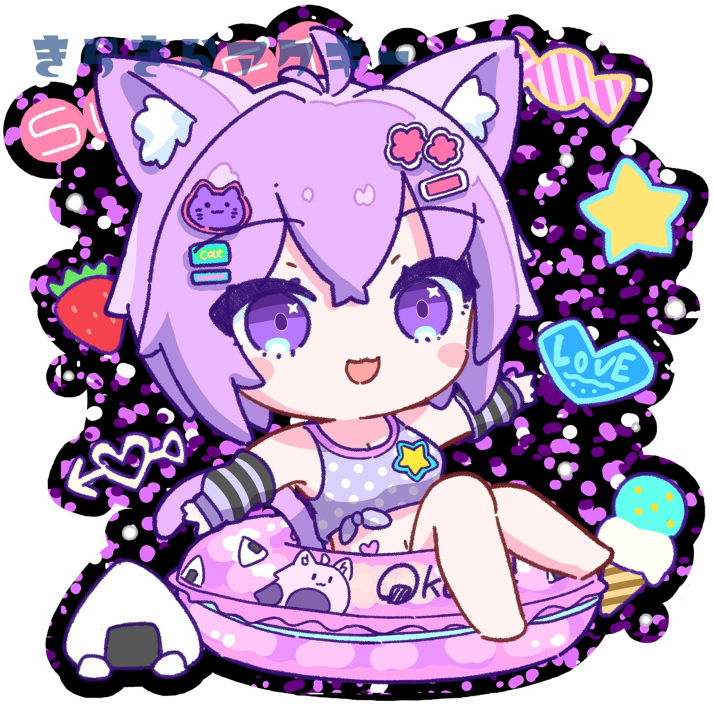 猫又おかゆ(ホロナツ)きらきらアクキー(パープル)