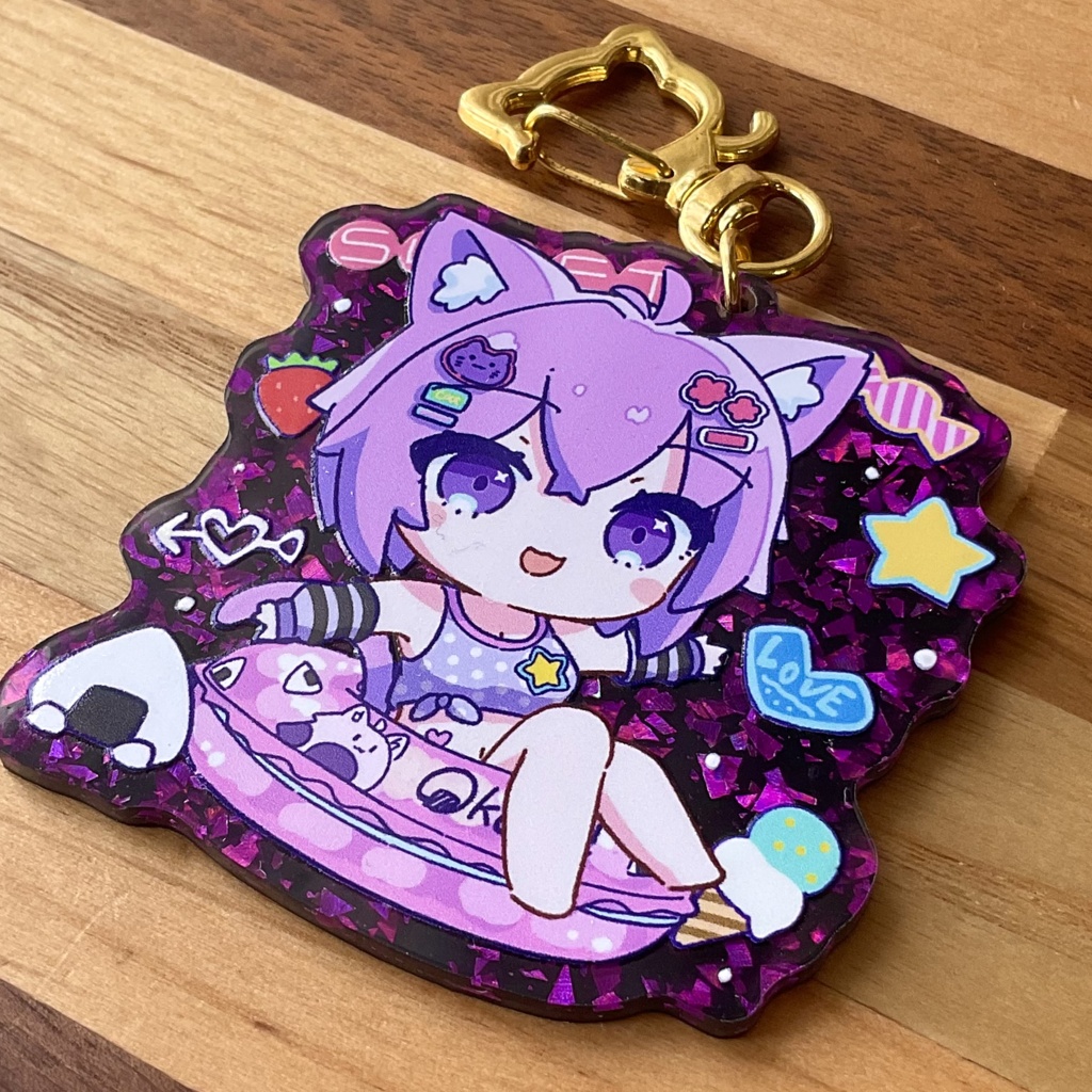 猫又おかゆ(ホロナツ)きらきらアクキー(パープル)