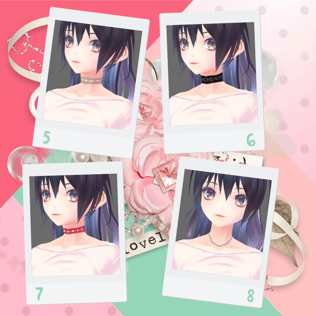 【VRoid/無料/男女兼用】チョーカー&ネックレス 8種セット #01 甘口