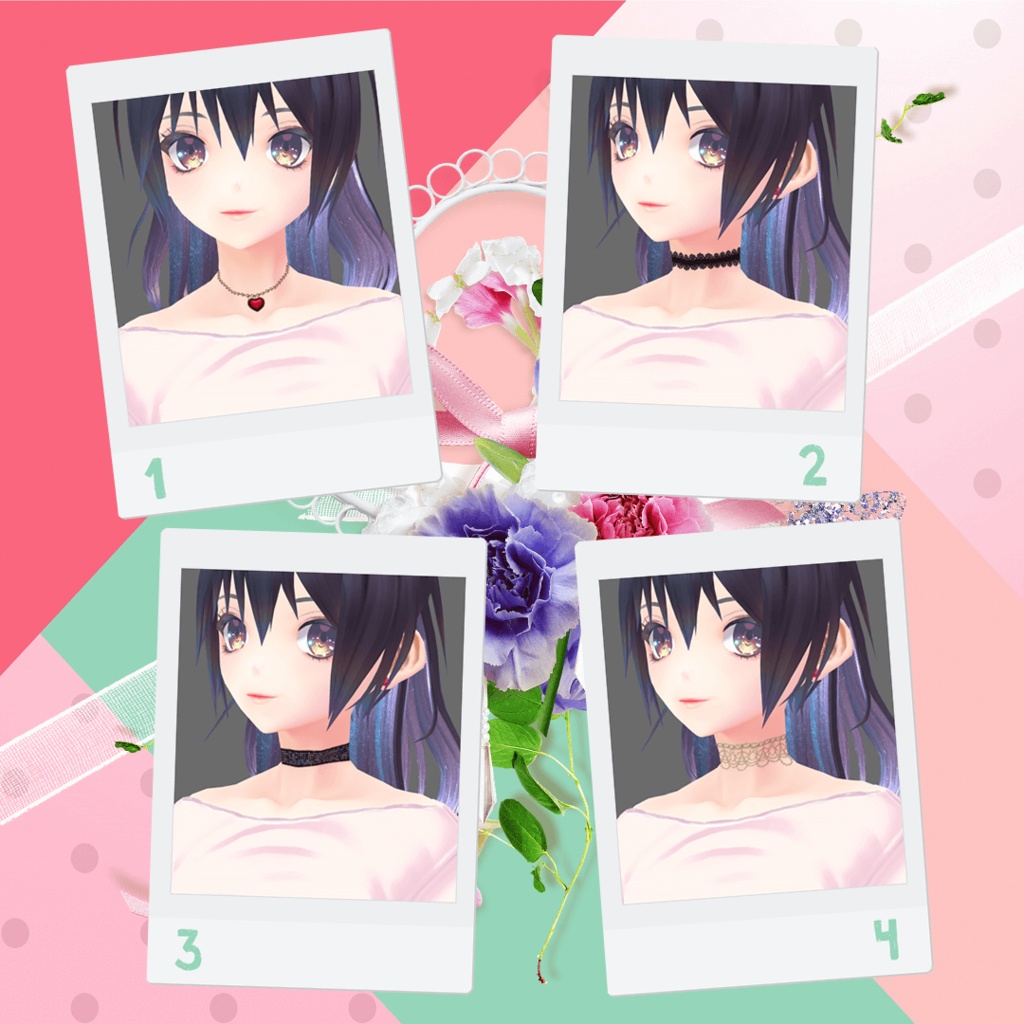 【VRoid/無料/男女兼用】チョーカー&ネックレス 8種セット #01 甘口
