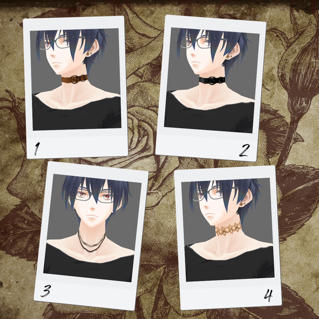 【VRoid/無料/男女兼用】チョーカー&ネックレス 8種セット #02 辛口