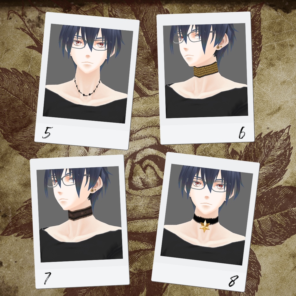 【VRoid/無料/男女兼用】チョーカー&ネックレス 8種セット #02 辛口