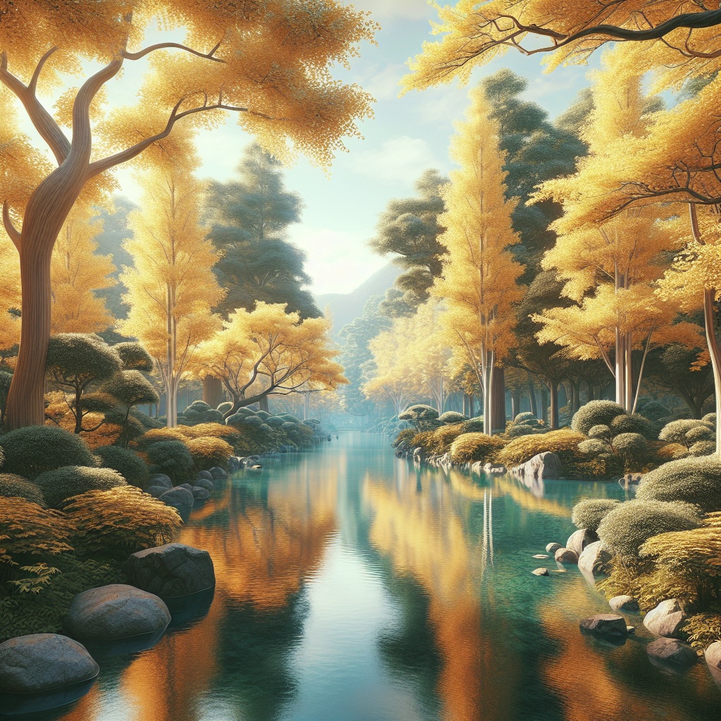 池の周りのイチョウ
