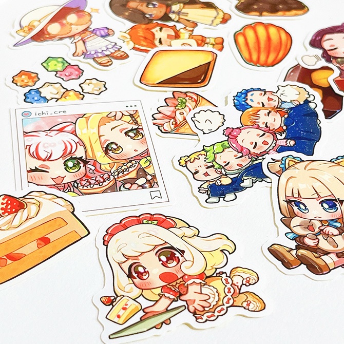 【お菓子擬人化イラスト】フレークシール（14種入り）