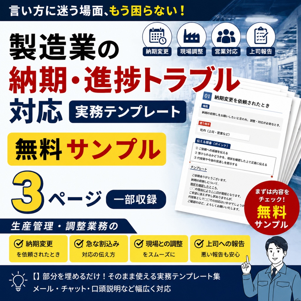 【無料サンプル】製造業の納期・進捗トラブル対応｜実務テンプレート30選