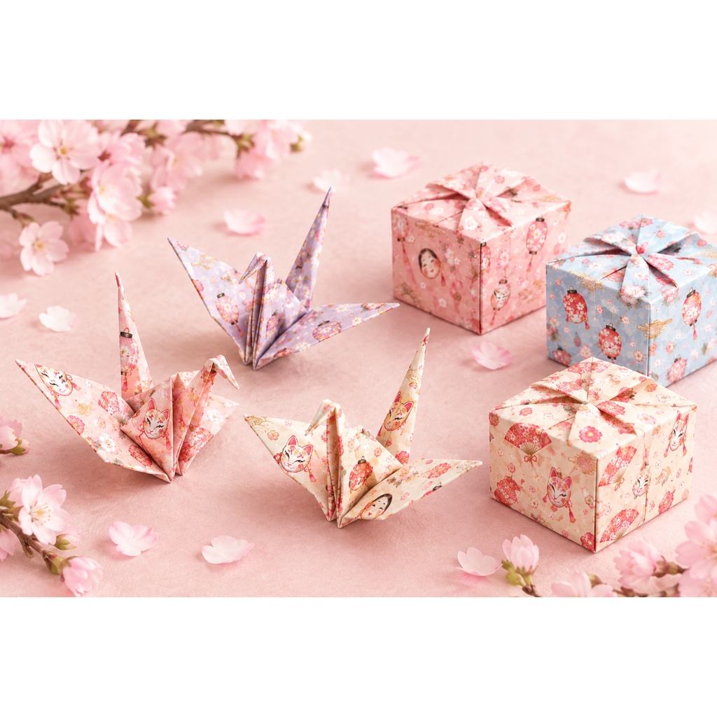 和柄デジタルペーパー 16枚セット|桜・だるま・こけし・招き猫・和風Japanese Digital Paper 16 Paper Pack | Sakura, Daruma, Kokeshi & Lucky Cat Patterns | 3600×3600px PNG