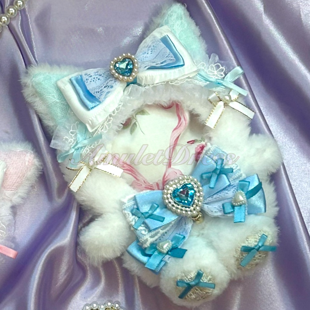 裏地付き【11cm～13cm】短足猫耳ぬい服(水色)