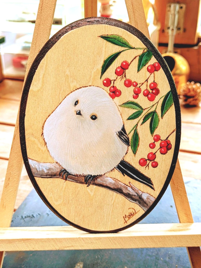 ウッドプレート壁掛け『シマエナガ』①