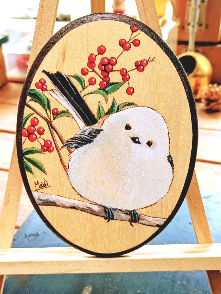 ウッドプレート壁掛け『シマエナガ』②