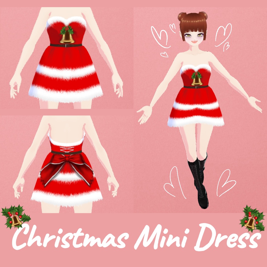 [Vroid] santa girl christmas mini dress, クリスマス ミニドレス ,サンタガール