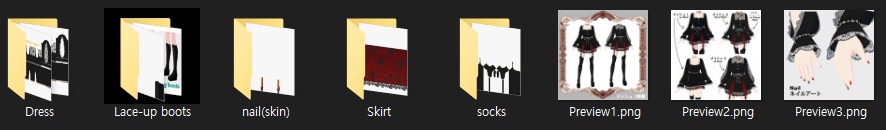 【Vroid】3set ゴシックメッシュドレス セット redblack mesh Gothic dress set