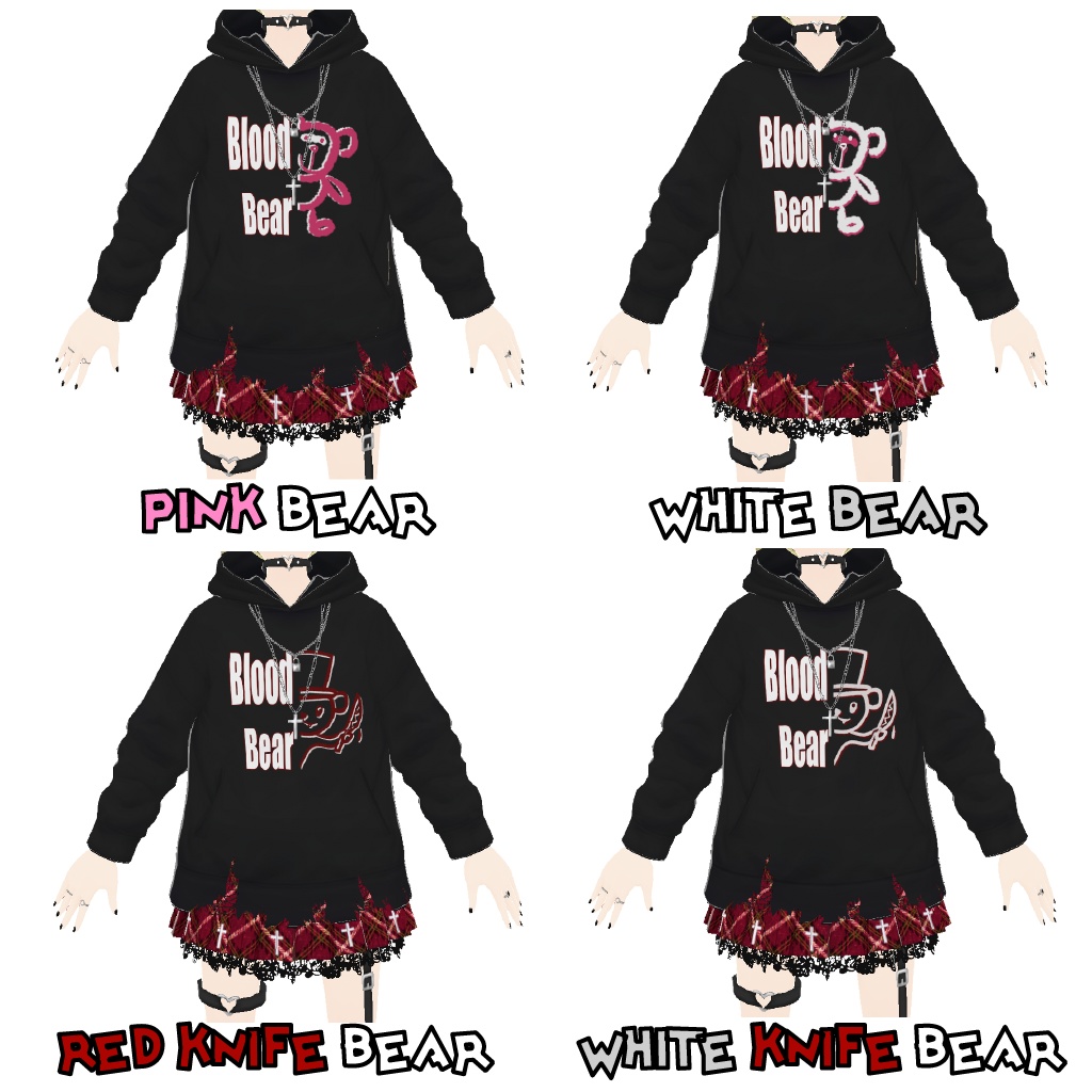 【Vroid】 パンクルック パーカー 4 set. カジュアル casual punk hoodie 4 set, ネイルアート, 指輪, スカート、ルーズソックス 付き, nail, ring