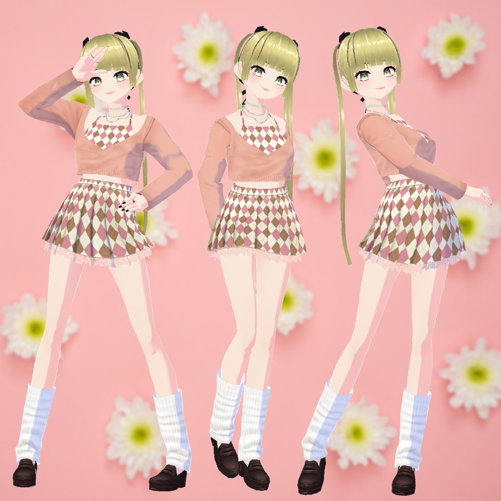 【Vroid】 カーディガン, ミニスカート, タンクトップ ツーピース, チョーカー,ネックレス, nail, ring