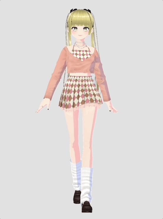 【Vroid】 カーディガン, ミニスカート, タンクトップ ツーピース, チョーカー,ネックレス, nail, ring