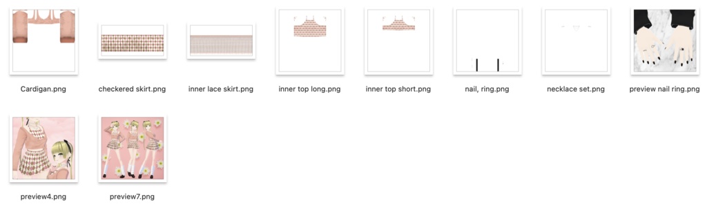 【Vroid】 カーディガン, ミニスカート, タンクトップ ツーピース, チョーカー,ネックレス, nail, ring