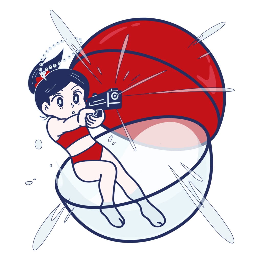 水鉄砲イラストロングT(ブラック/ホワイト/ネイビー)