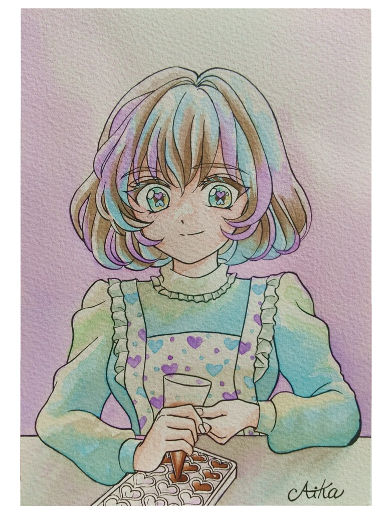 『手作りチョコレート』☆水彩イラスト原画☆