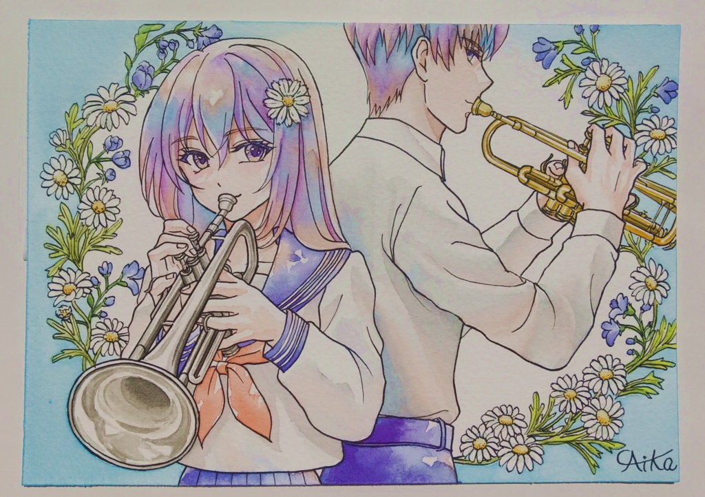 『マーガレット🌼』☆水彩イラスト原画☆