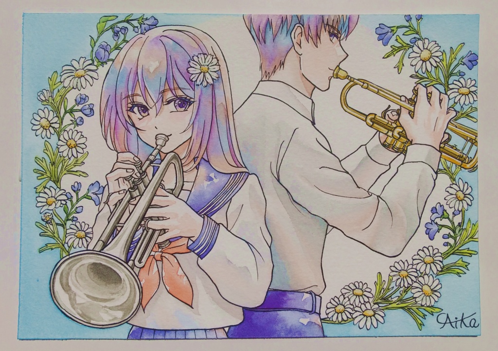 『マーガレット🌼』☆水彩イラスト原画☆