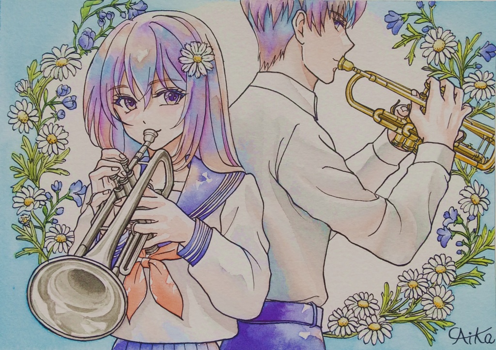『マーガレット🌼』☆水彩イラスト原画☆