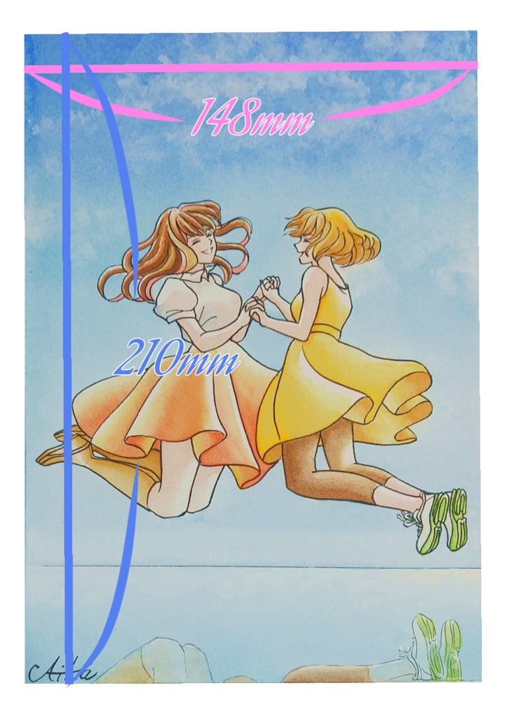 『エンジョイ』☆水彩イラスト原画☆2枚セット♪