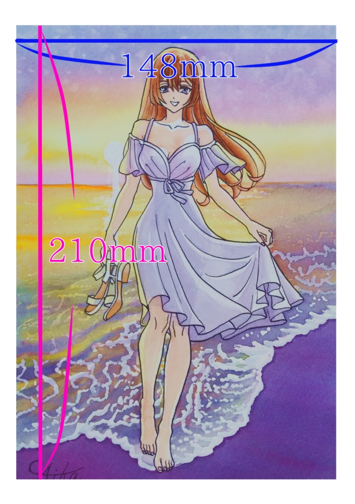 『夕日と海』✩水彩イラスト原画✩