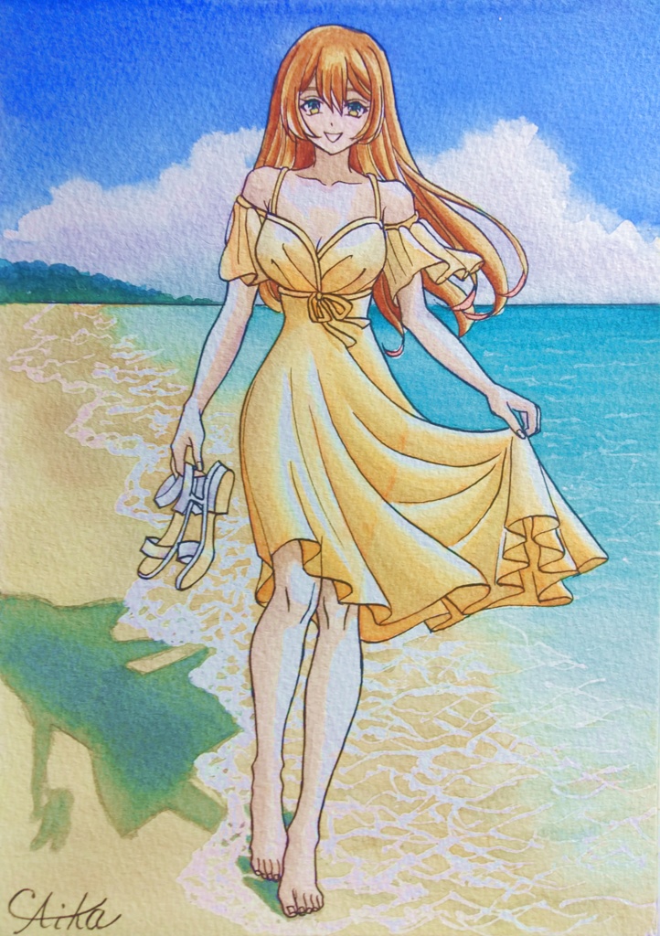『青空と海』✩水彩イラスト原画✩