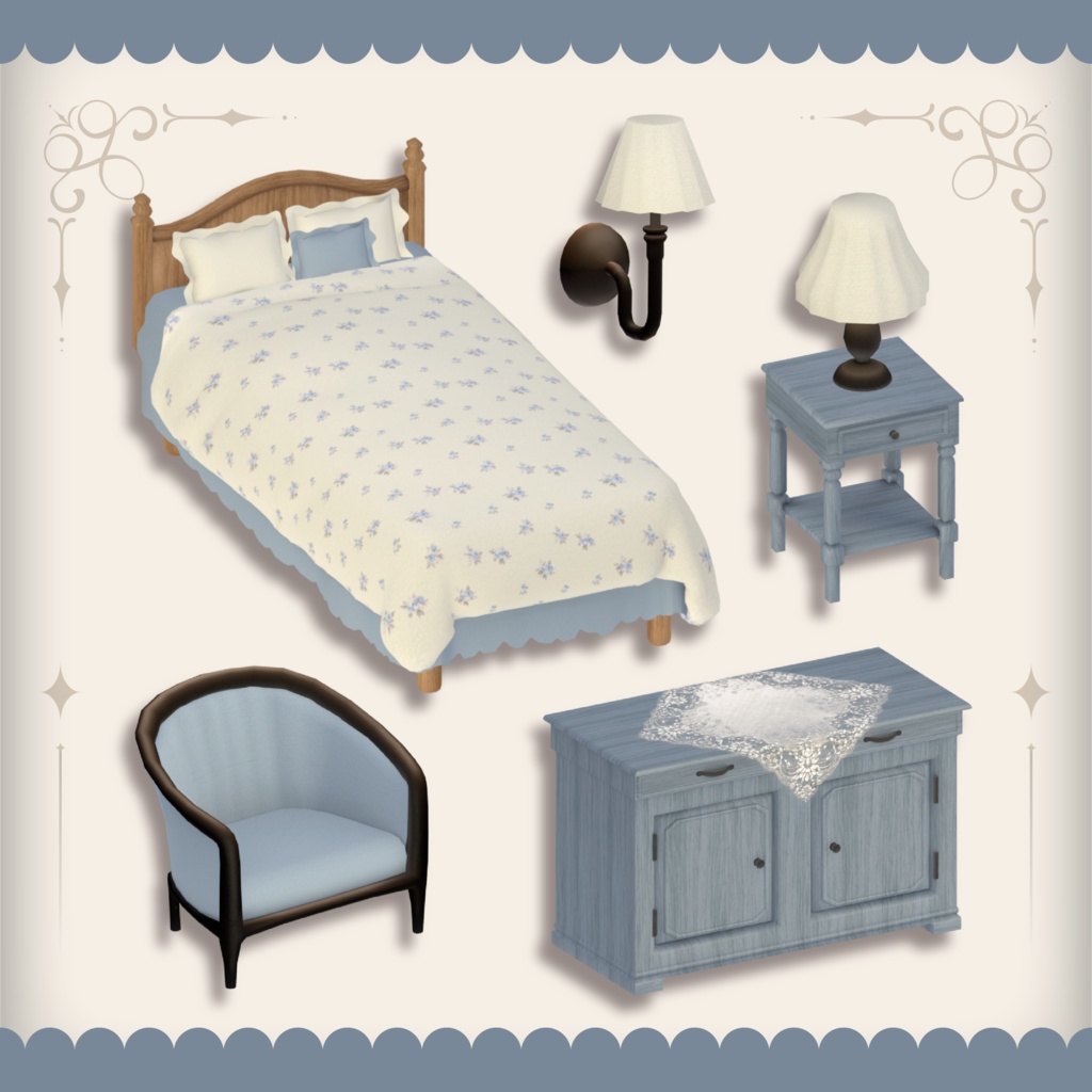 Cottagecore Bedroom【家具と壁紙セット】