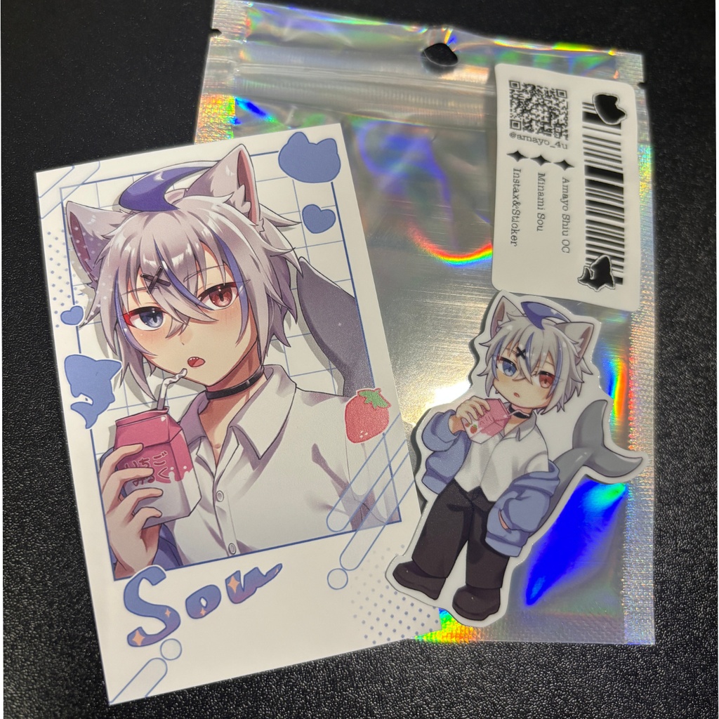 サメネコ男子　チェキ風カード&ミニステッカーセット