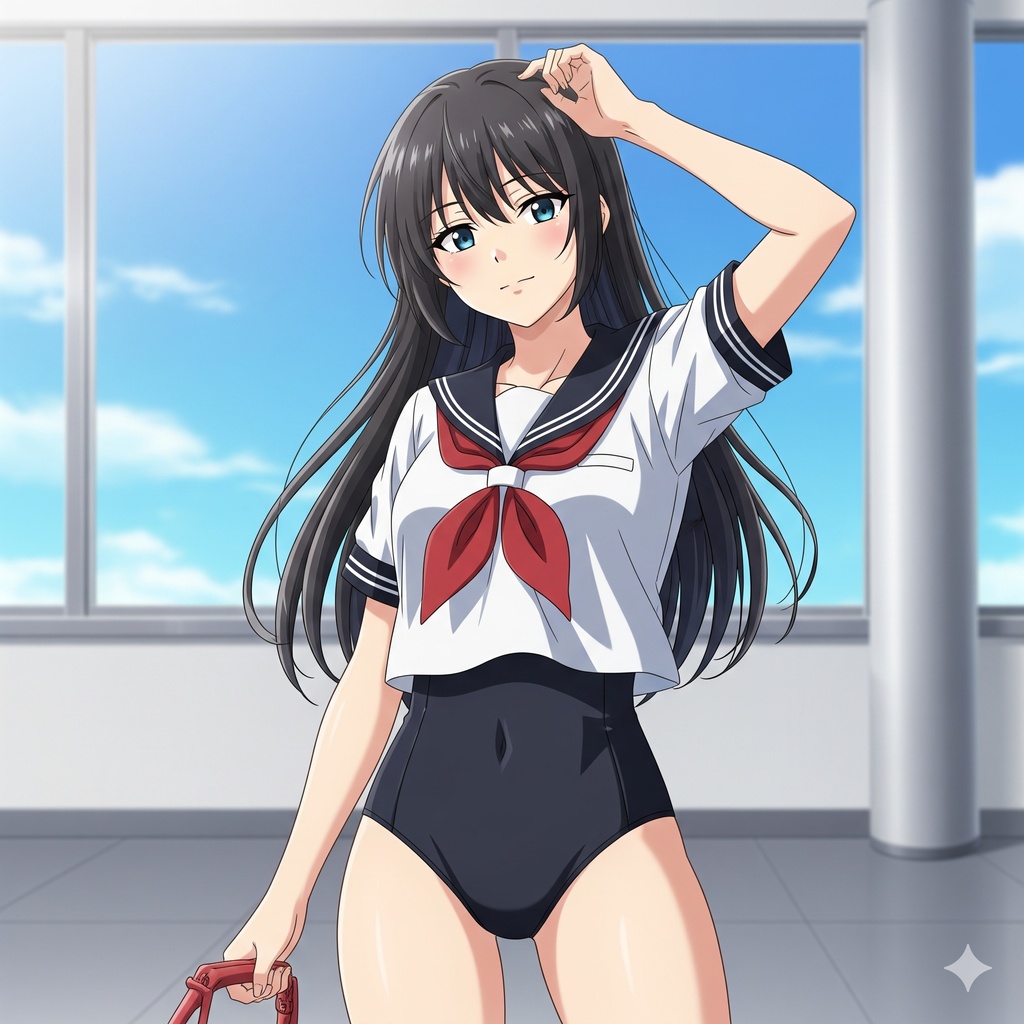 アニメチックなスクール水着女子高生