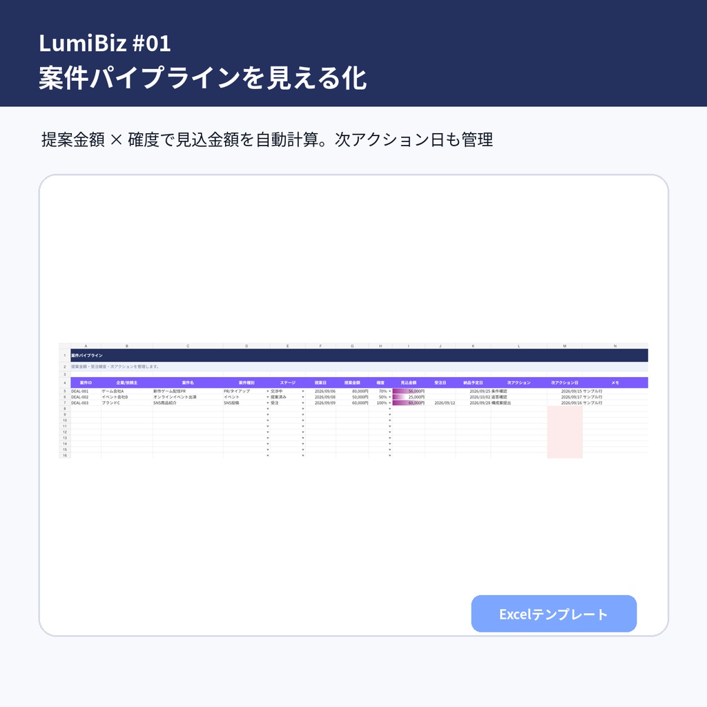 【LumiBiz #01】VTuber・配信者向け 企業案件・営業・請求管理PRO|問い合わせから入金まで|Excel