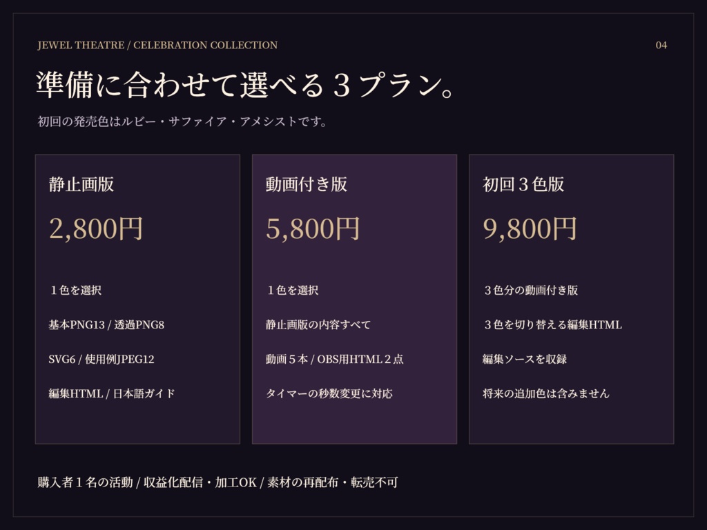 【VTuber配信素材】推し色の宝石劇場|誕生日・周年配信セット【3色・名前編集ツール付き】