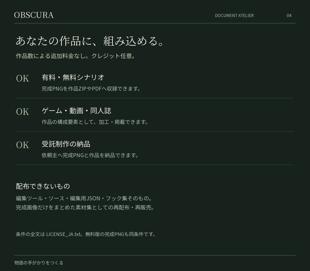OBSCURA|物語の手がかりをつくる資料エディター【12形式・3配色/有料シナリオ同梱OK】