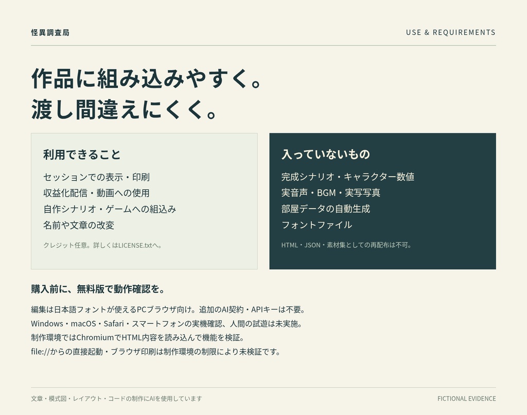 【TRPG素材/ブラウザ編集】怪異調査局 Vol.01|12形式・3事件の架空証拠資料パック【完全版】
