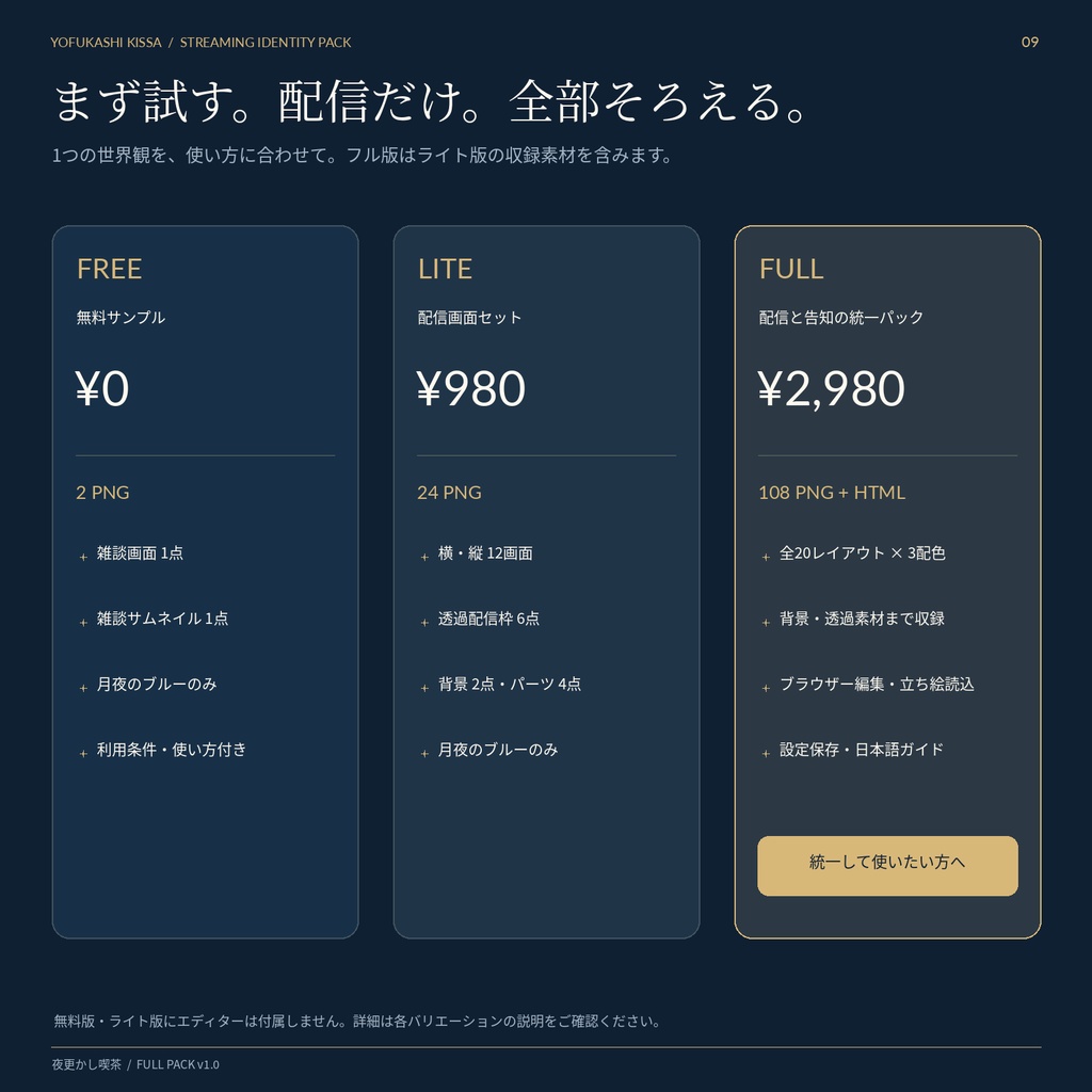【VTuber配信素材】夜更かし喫茶|配信画面・サムネ・週間予定表セット【3色・PNG108点】