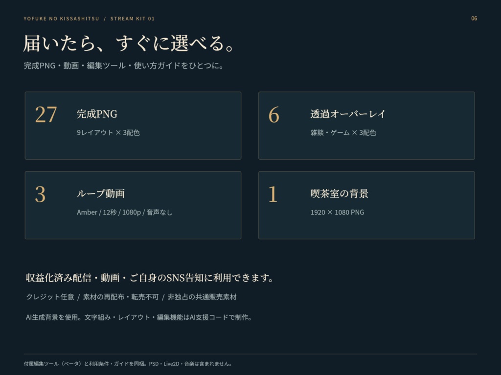【3配色・動画付き】夜更けの喫茶室|VTuber配信画面・告知・予定表セット