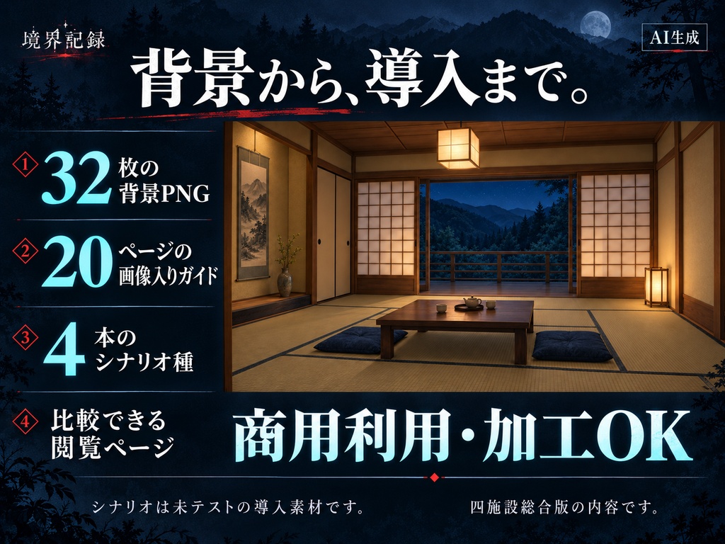 【無料版あり・AI生成】境界記録|現代怪異・捜査背景集|4施設・8場面・32枚