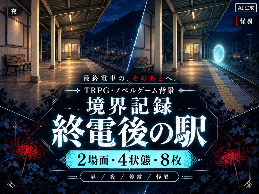 【無料版あり・AI生成】境界記録|現代怪異・捜査背景集|4施設・8場面・32枚