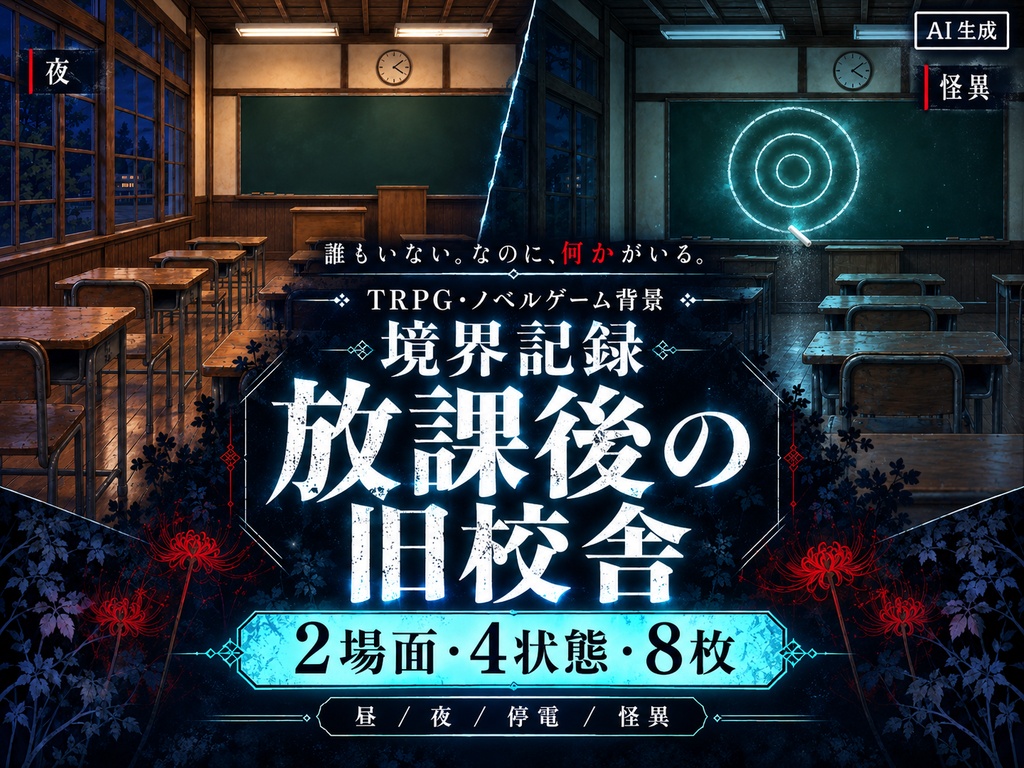 【無料版あり・AI生成】境界記録|現代怪異・捜査背景集|4施設・8場面・32枚