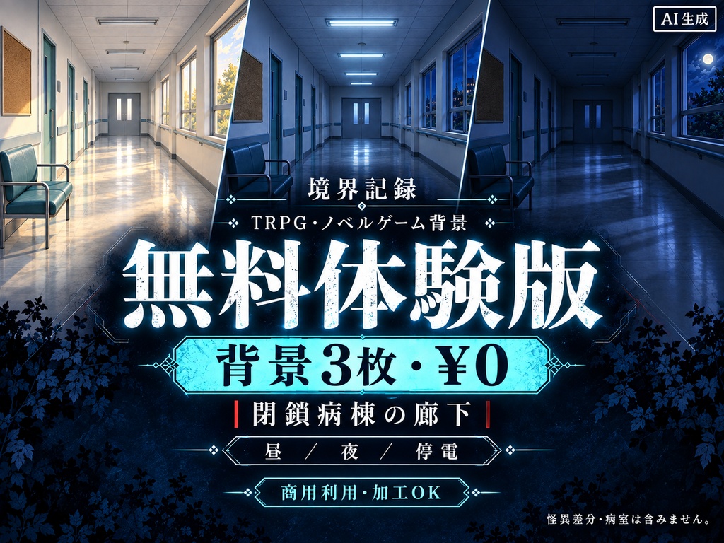 【無料版あり・AI生成】境界記録|現代怪異・捜査背景集|4施設・8場面・32枚