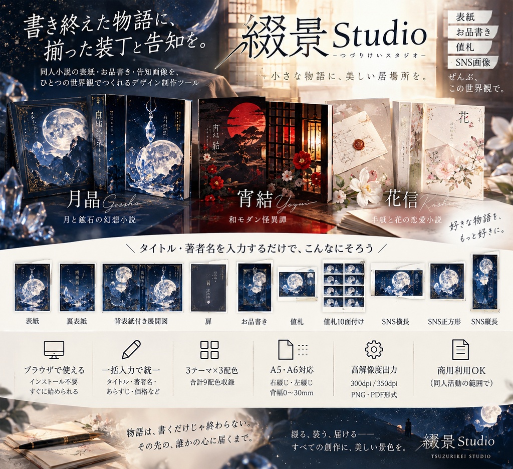 綴景 Studio|同人小説の表紙・お品書き・告知画像を統一できるデザイン制作ツール